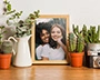 Photo print in frame on chest of drawers between plants
